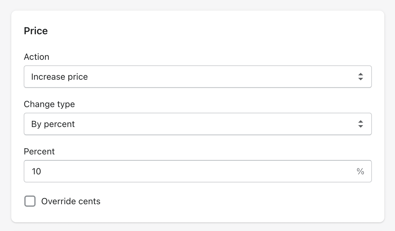 Configuring a percentage-based price increase campaign
