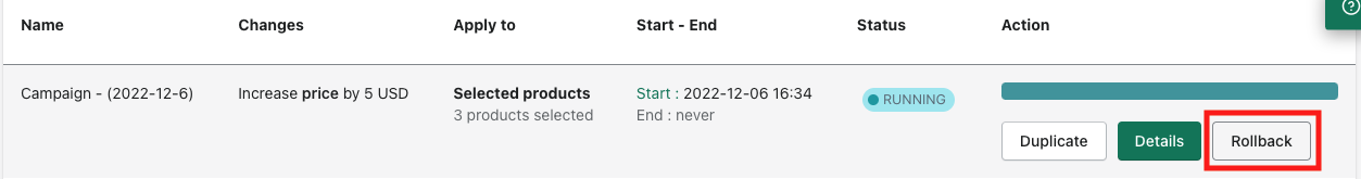 Rolling back a price campaign with one click